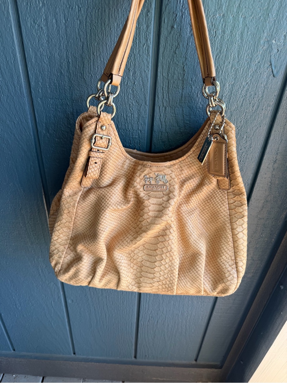 Coach Beige Python-Embossed Leather Shoulder Hobo - Picture 2 of 13